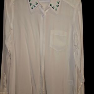Women Silk White Blouse with Embroidered Collar
